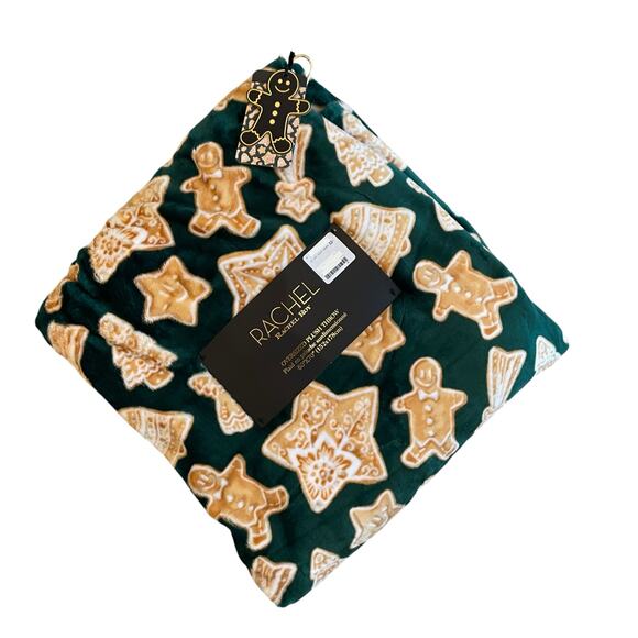 Rachel Roy Christmas Green Gingerbread Cookie Plush Oversized Throw Blanket New - Picture 12 of 15